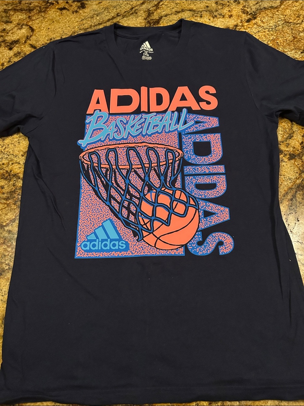 adidas Navy Tee with  Basketball Graphic